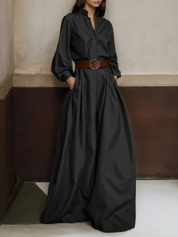 Solid Color Stand Collar Urban Coverall | Sophisticated High Waist Loose Fit Silhouette | Elegant "Full