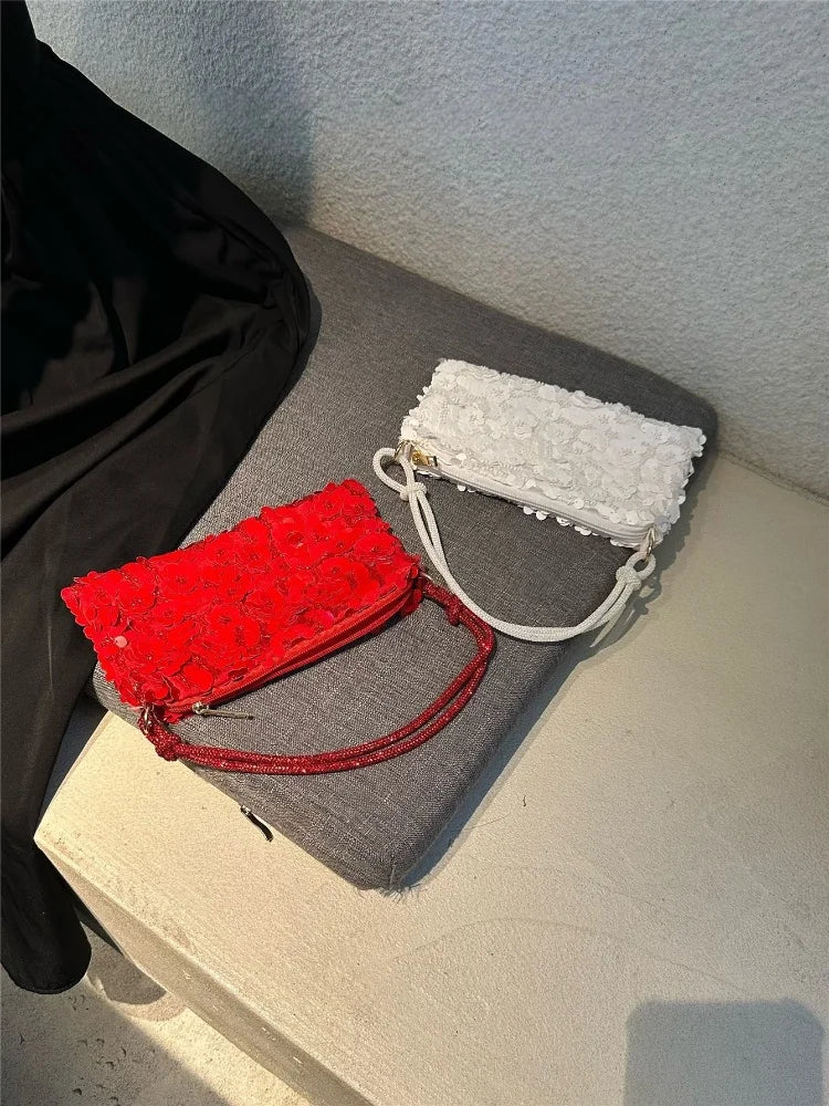 Luxury Sequins Shoulder Bag | Floral Designer Mini Handbag Luxegan