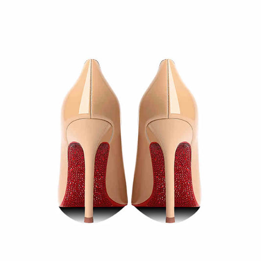 Luxury Brand Red Bottom Pumps | Sophisticated Rhinestone Pointed Toe Heels | Elegant "Super High" Stiletto Party Shoes | "Dignified" Patent Leather Prom Footwear for Radiant Versatile Styling Luxegan