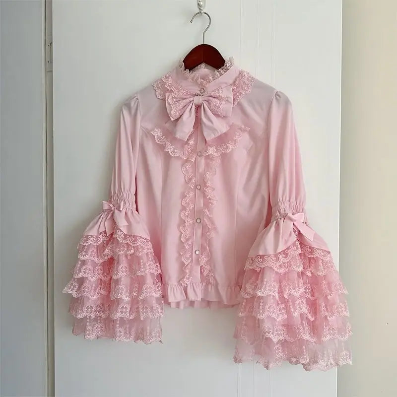 Women's Victorian Sweet Lolita Princess Dress | Kawaii Cute Lace Ruffle Flower Wedding Gown | Japanese Retro Elegant Bow Mini Dress | Premium Tatting Full Sleeve All Season Vestido Model LY014D5368 Luxegan