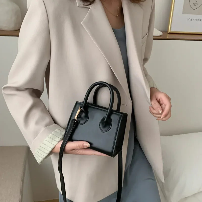 New Popular Retro Mini Handbag | Sophisticated Small Square Messenger Bag | Literary Inspired Vertical Shoulder Bag | Fashion-Forward Soft PU Leather Daily Satchel with Synthetic Leather Lining Luxegan