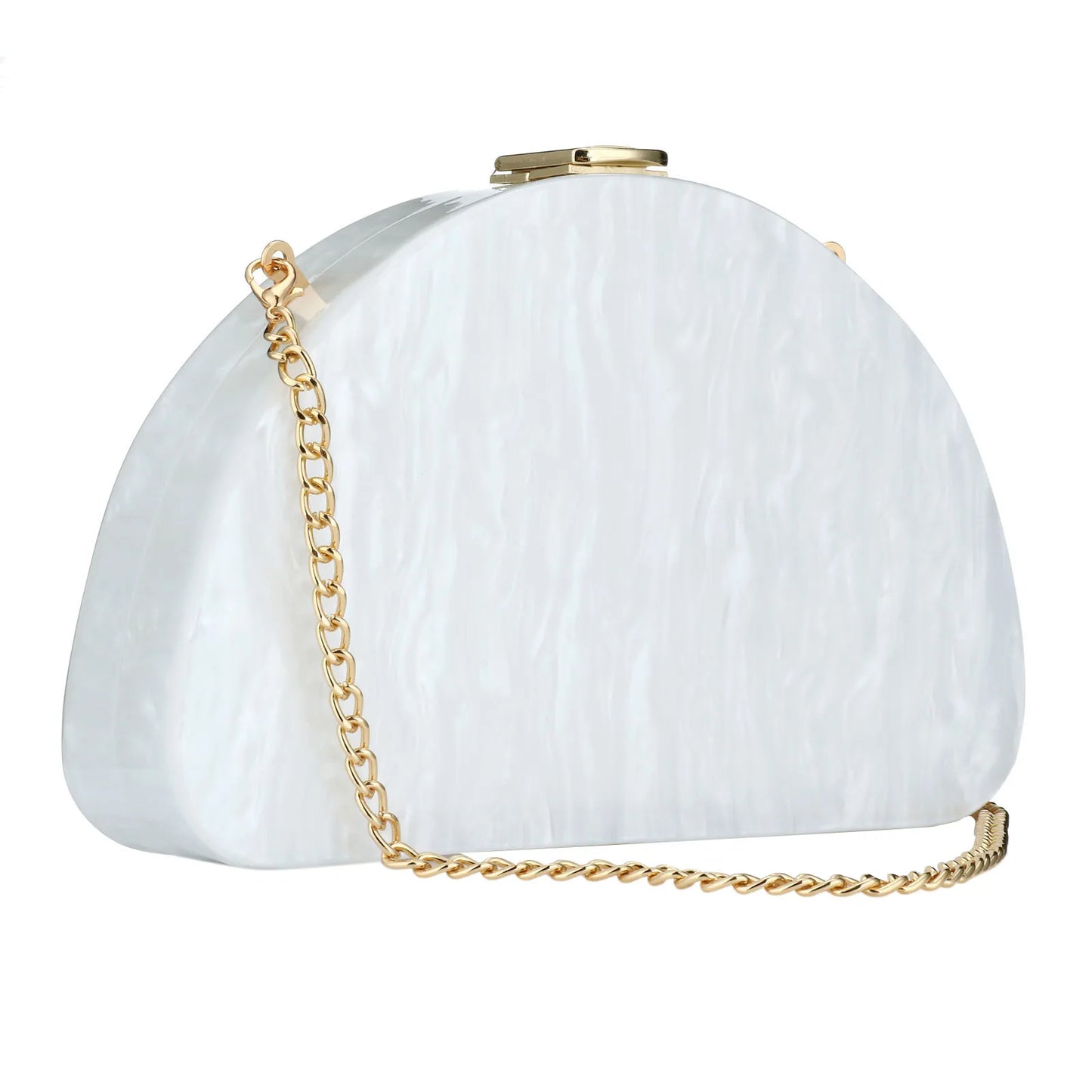 Elegant Acrylic Evening Box Bag for Women | Sophisticated Half-Moon Clutch Purse | Luxury Lady’s Prom and Wedding Party Handbag | High-Street Fashion Minaudiere Shoulder Bag with Chain Decoration Luxegan