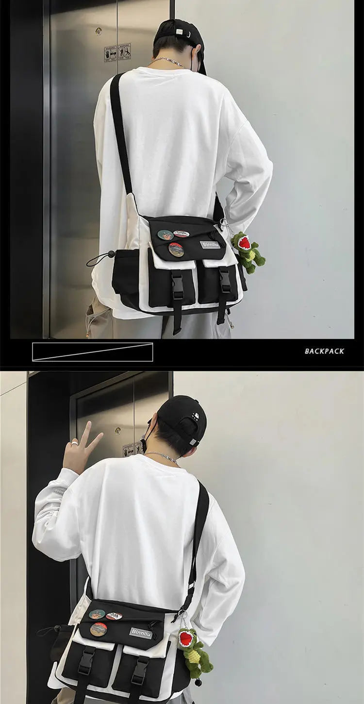 Japanese Simple Messenger Bag | Student Nylon Waterproof Canvas Handbag & Shoulder Crossbody Bag