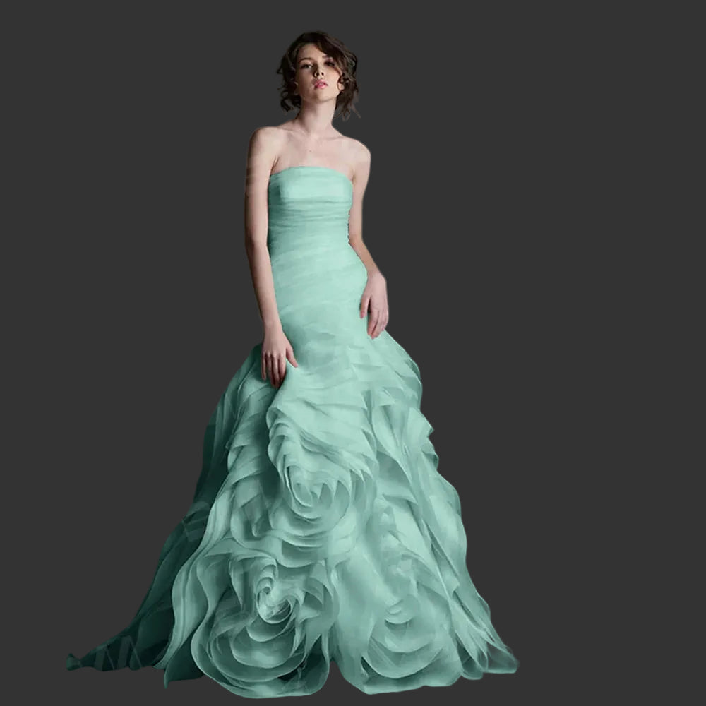 Modern Floral-Shaped Tulle Prom Gown | Custom-Made Strapless Sweetheart Long Party Dress | High-Quality Court Train Solid Custom-Color Evening Dress Luxegan