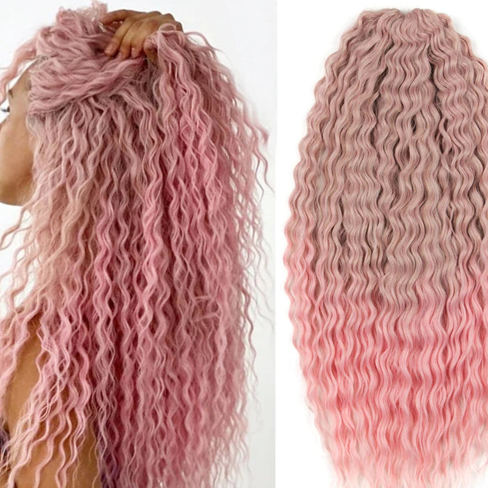 Ariel Curl Water Wave Crochet Hair | Sophisticated 22-Inch Synthetic Braiding Extensions | Elegant "High Temperature Fiber" Water Twist | "Dignified" Ombre Blonde &amp; Pink Tones for Radiant Versatile Styling Luxegan
