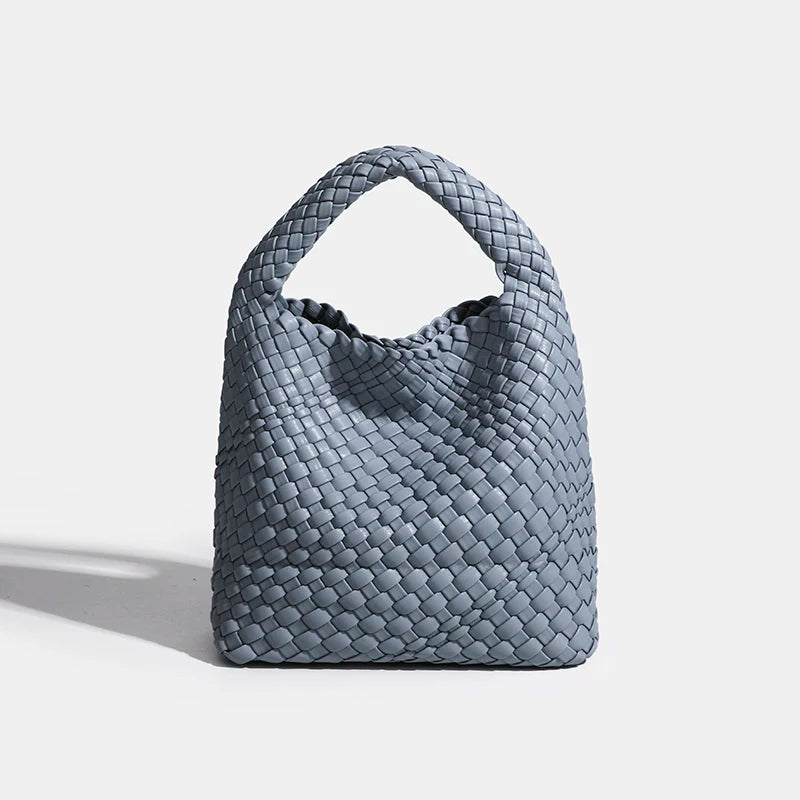 PU Woven Composite Bucket Bag | Soft Fashion Criss-cross Tote Luxegan