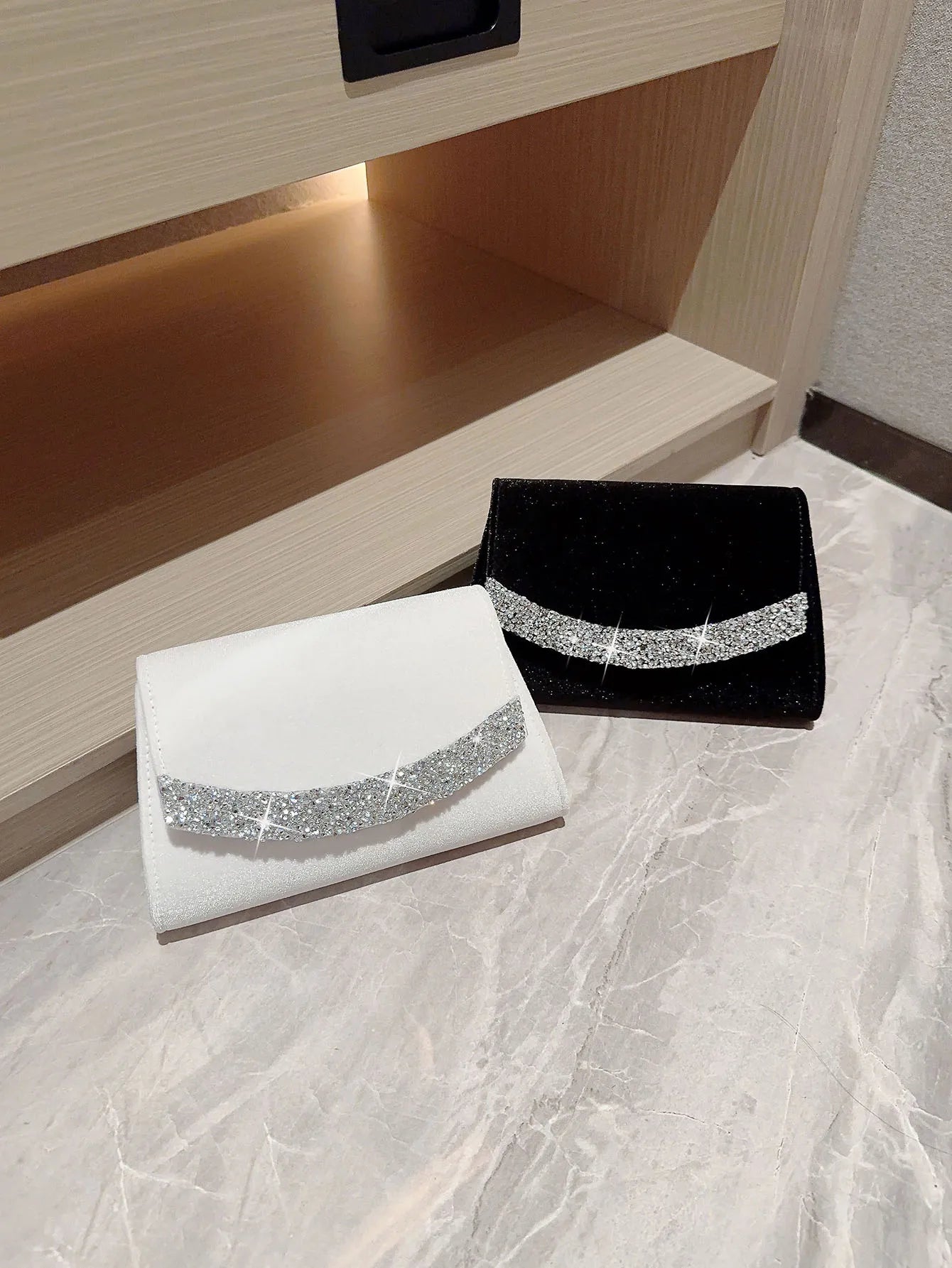 A Shiny Rhinestone Velvet Evening Bag | Romantic White Wedding & Formal Party Clutch Luxegan