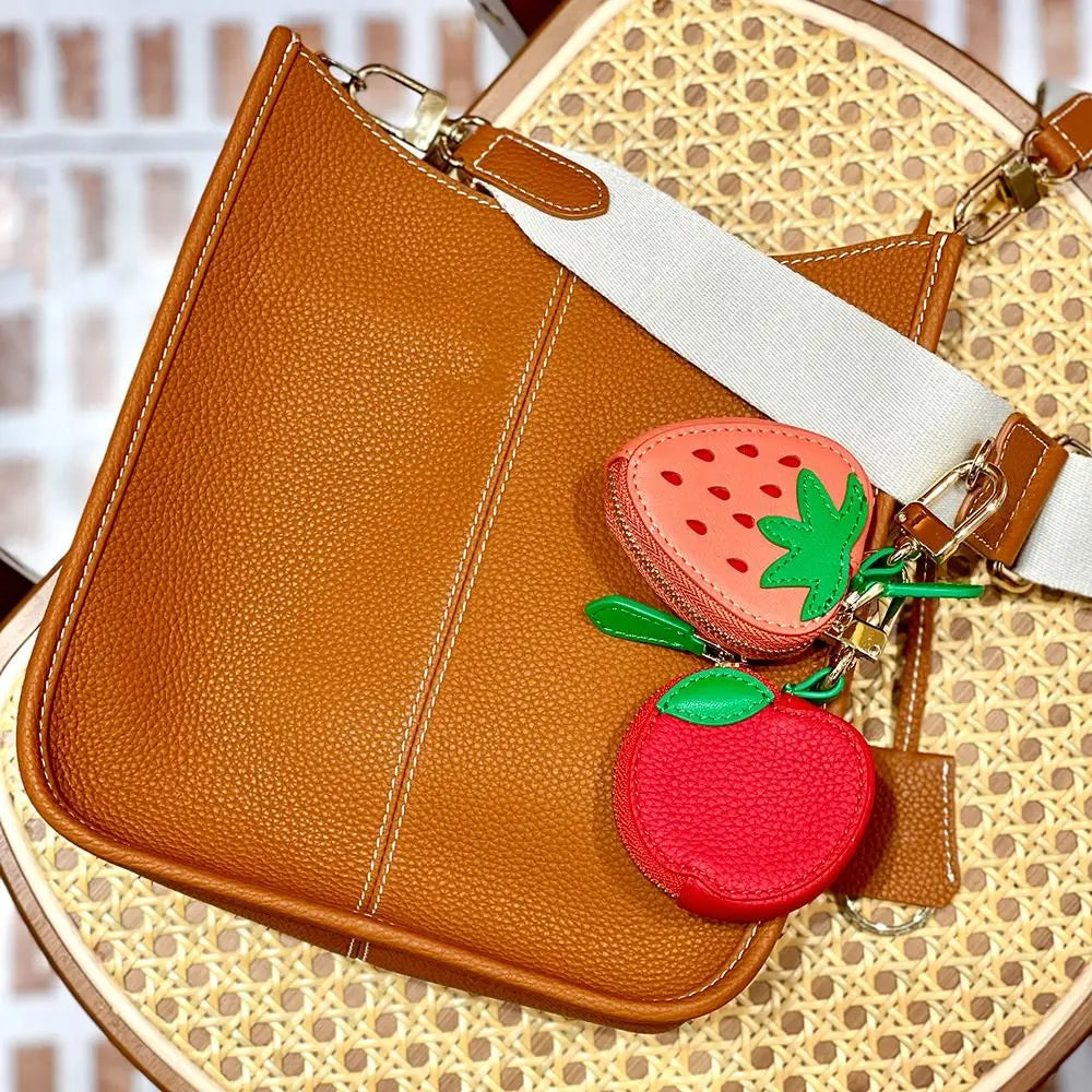 Polyester Cherry/Strawberry Coin Purse | Cute Fruit Shape Keychain Earphone Bag Luxegan