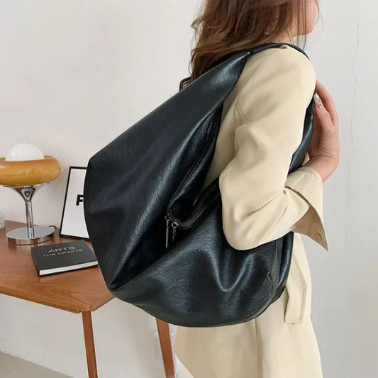 Big Black Shoulder Bag | Large Hobo Shopper Bag & Soft Leather Crossbody Handbag Luxegan