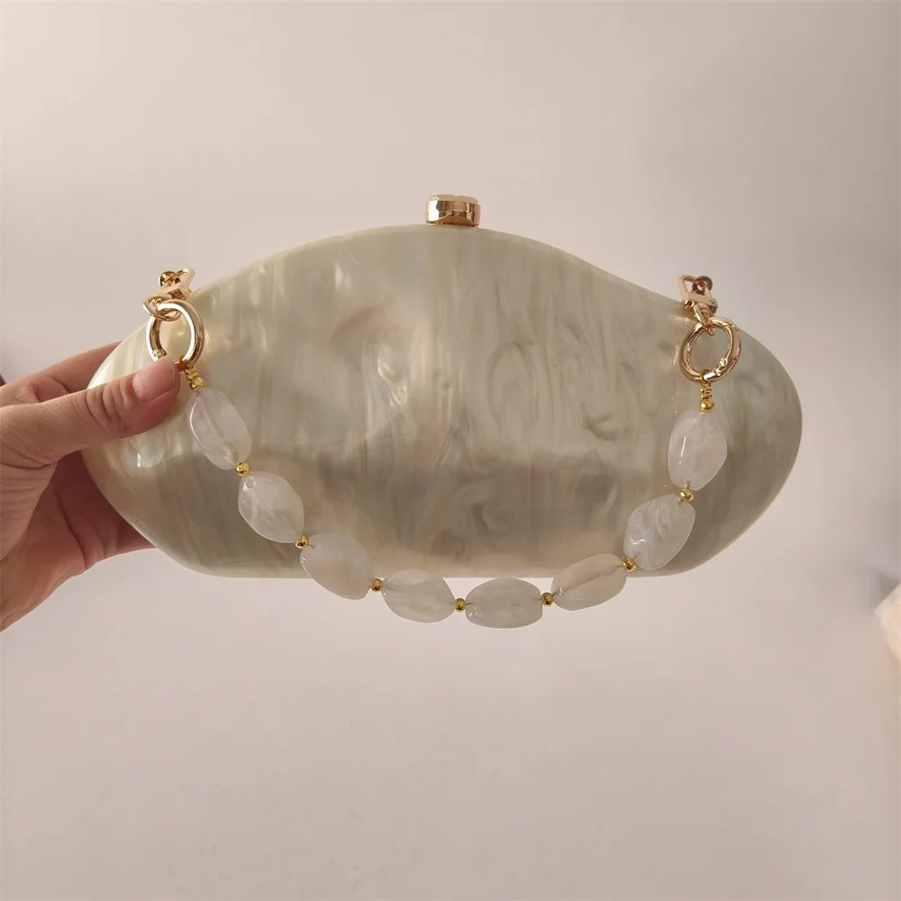 Luxury Ivory Acrylic Shell Purse | Sophisticated "Box Handbag" Silhouette | Elegant Beige Handmade Evening Bag | "Dignified" High-Performance European American Fashion Essential for Radiant Versatile Styling Luxegan