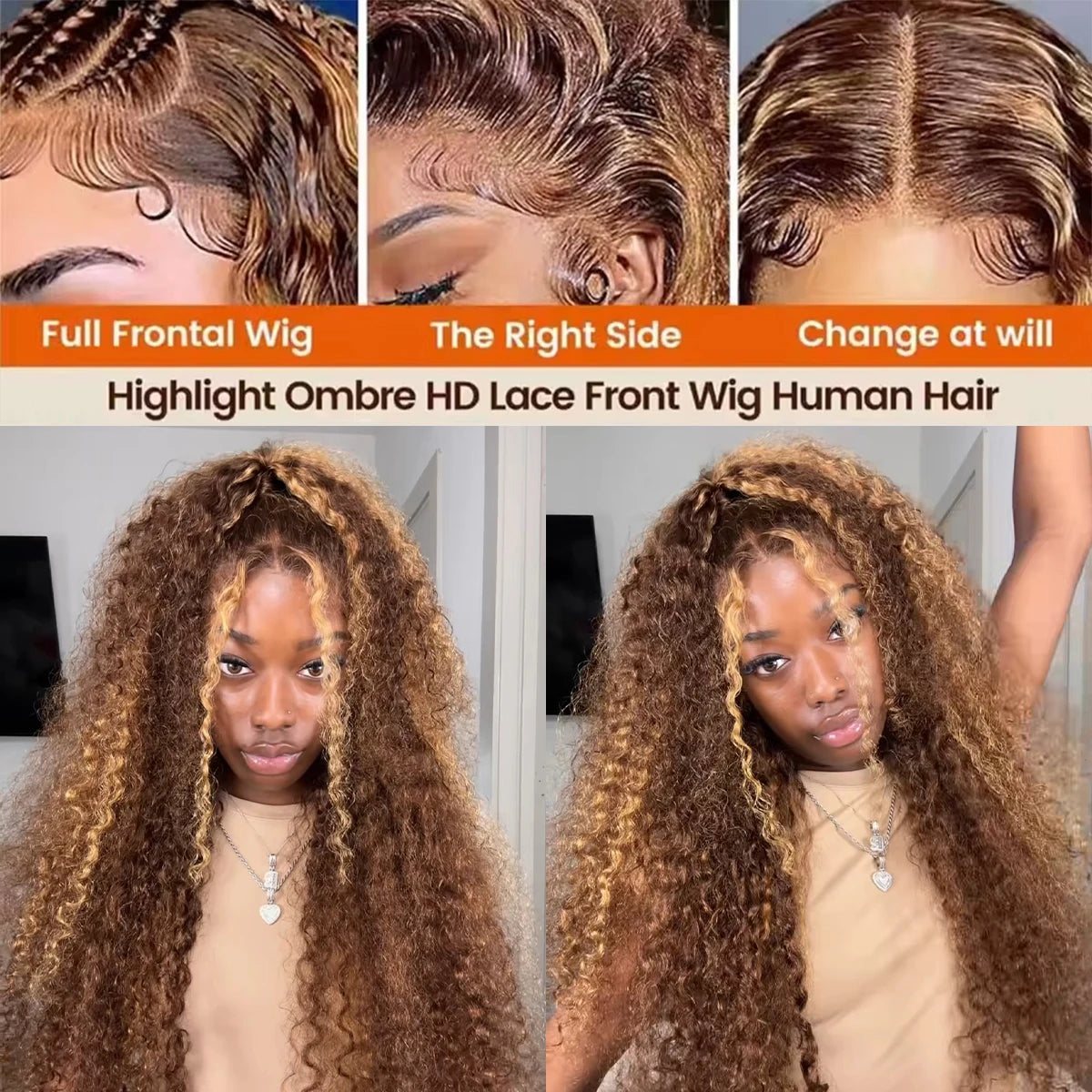 Honey Blonde Highlight Water Wave Wig | Sophisticated 13x6 & 13x4 HD Transparent Lace | Elegant "Brazilian Remy" 26+ Inch Length | "Dignified" Pre-Plucked Deep Wave Human Hair for Radiant Versatile Styling Luxegan
