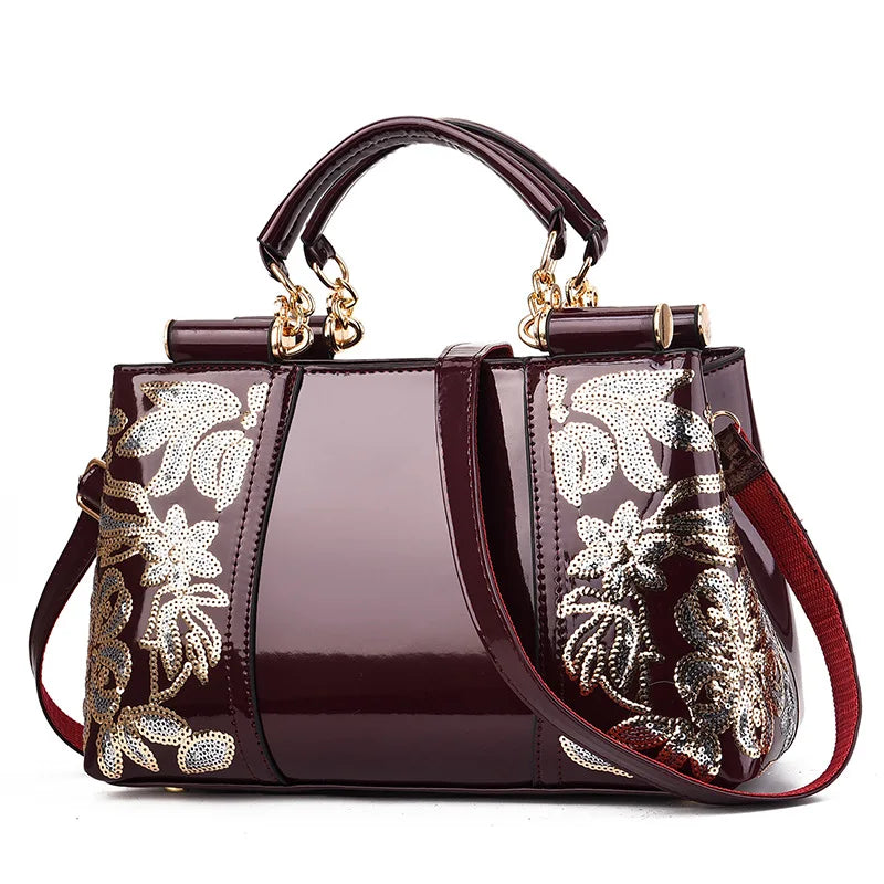 New Patent Leather Shiny Women’s Bag | Luxury Designer Atmospheric Handbag | High-Gloss Fashion Shoulder & Messenger Bag | Sophisticated Large Capacity Saffiano Satchel (Model 19NBY-124) Luxegan