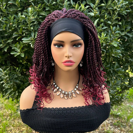 Short Braided Headband Wigs For Black Women Box Braided Headband Bob Wig African Synthetic Braiding Hair Headband Bob Wig Luxegan