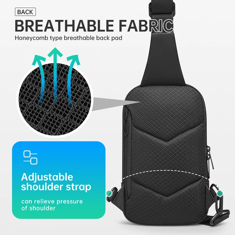 MR 8518 Men's Oxford Sling Chest Bag | 7.9-Inch Waterproof Moto Biker Crossbody Bag | Premium Anti-Theft USB Charging Shoulder Bag | Black New Fashion Bowling Shaped Sling Pack Luxegan 
