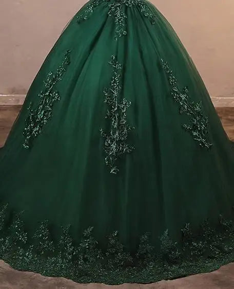 Luxury Floral Tulle Quinceañera Ball Gown | Off-The-Shoulder Sweet 15 Party Dress | Floor-Length Embroidered Lace Princess Dress Luxegan