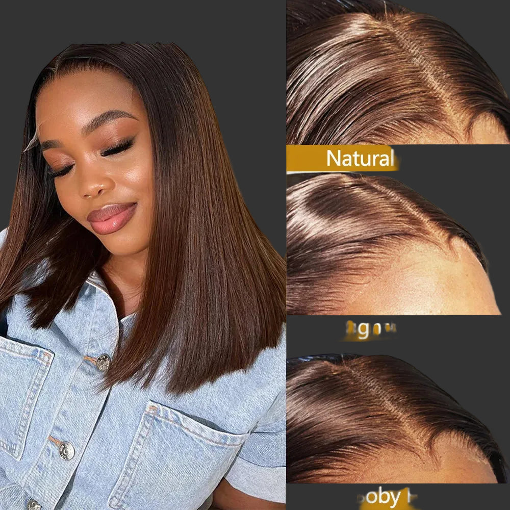 Chocolate Brown Lace Closure Bob Wig | Sophisticated Burgundy Straight Human Hair | Elegant "HD Transparent" Brazilian Remy 4–16 Inch Length | "Dignified" Short Straight Clearance Footwear for Radiant Versatile Styling Luxegan