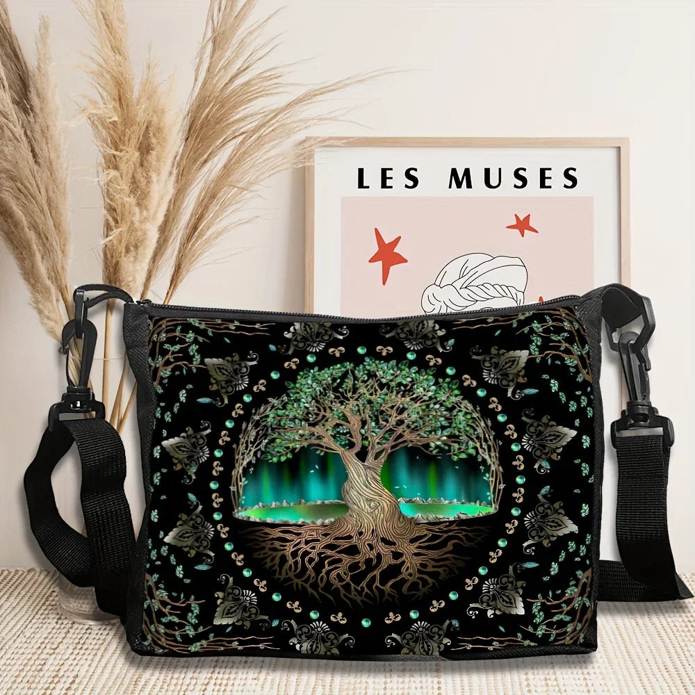 Tree of Life "Magic Tree" Shoulder Bag | Sophisticated Tarot-Lover Crossbody Purse | Elegant "Classic" Rectangular Handbag | "Dignified" Soft Polyester Daily Bag for Spiritual & Artistic Styling Luxegan