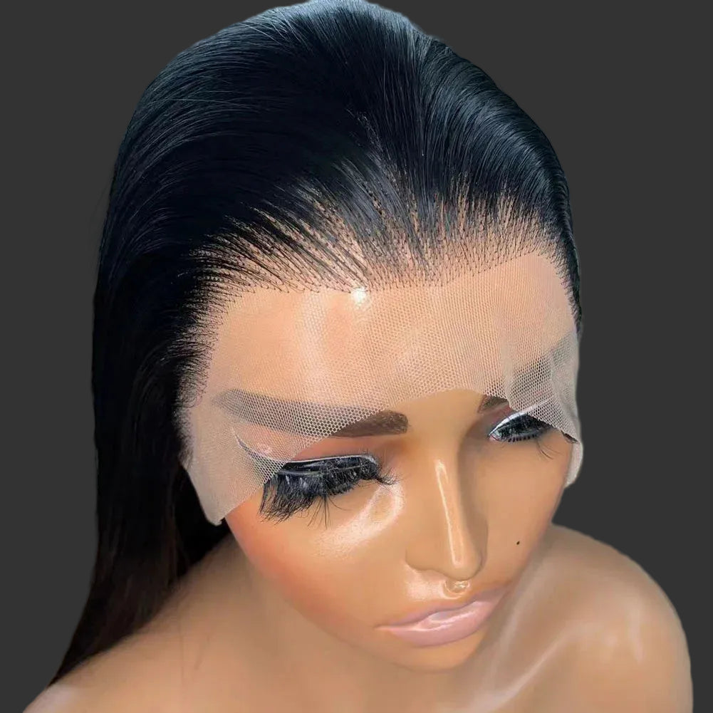 Jet Black Silky Straight Futura Synthetic 13x4 Lace Front Wig - 150% Density Glueless Pre-Plucked Hairline Short Bob Wig - Japan Heat-Resistant Fiber Free Part Wig for Women (#1 Black) Luxegan
