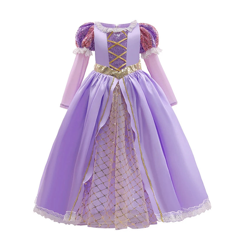 Girls' Rapunzel Princess Costume Dress | Kids Tangled Cosplay Carnival Disguise Gown | Short-Sleeve Ankle-Length Birthday Party Outfit for 2-10 Years Luxegan