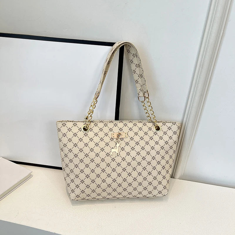 Leather Plaid Large Capacity Tote | Autumn/Winter Shoulder Bag Luxegan