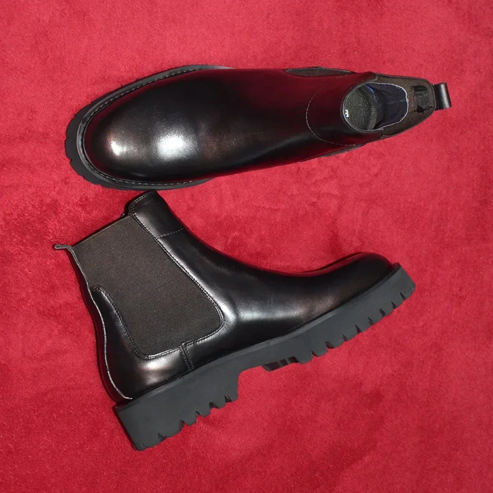 British Style High Top Men's Chelsea Boots | Classic Luxury Genuine Leather (Height Increasing, Elastic Band) Luxegan