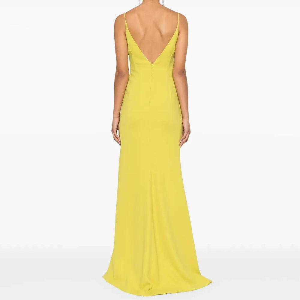 Sequined Bow Mermaid Evening Dress | Spaghetti Strap Sleeveless Floor-Length Prom Gown Luxegan