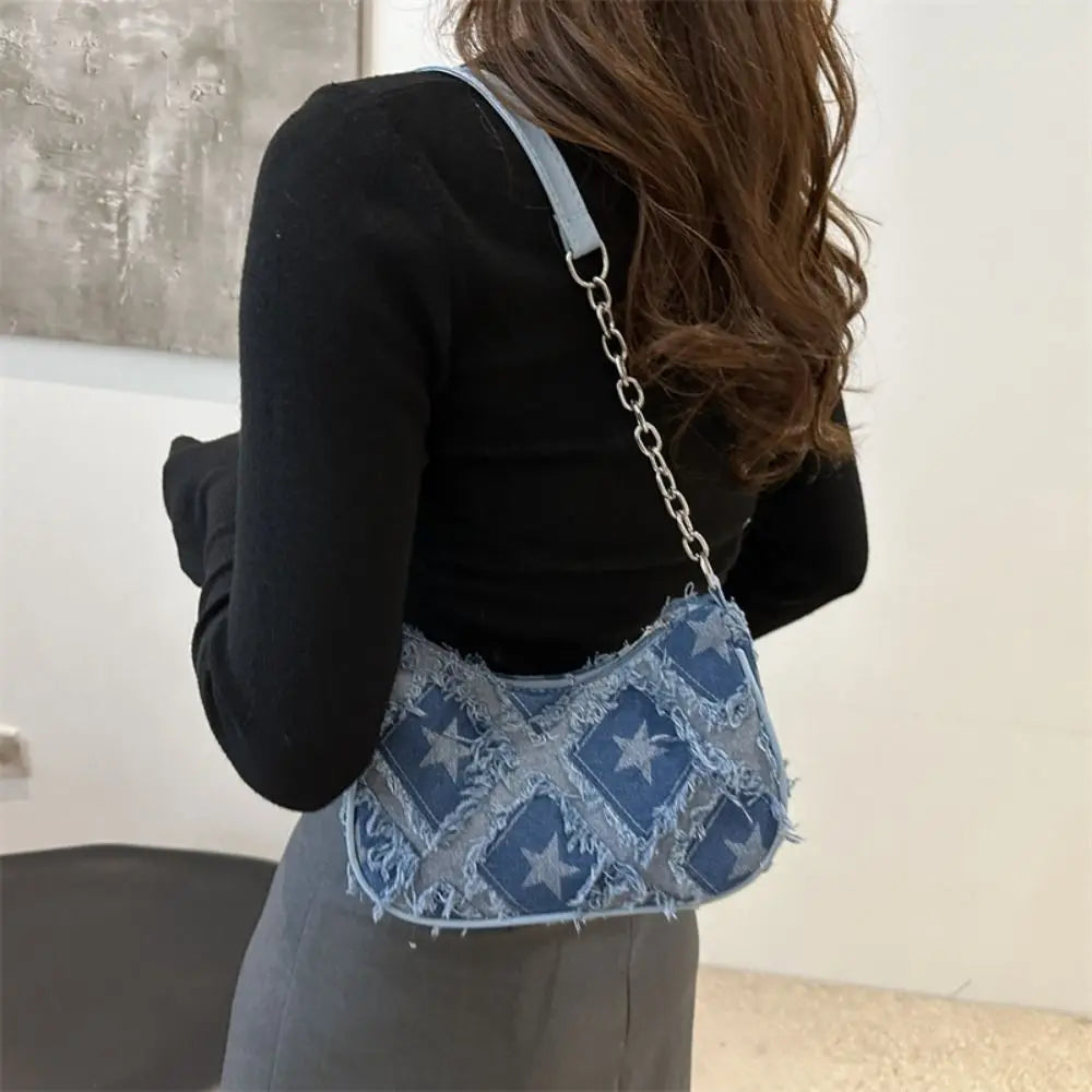 Trendy New Design Single Shoulder Bag | Vintage Y2K Denim Underarm Bag | Korean Star Women's Handbag Luxegan