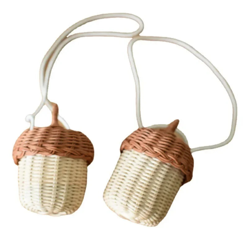 Acorn-shaped Woven Shoulder Bag | Tropical Beach Style Rattan Tote & Photo Prop Luxegan 