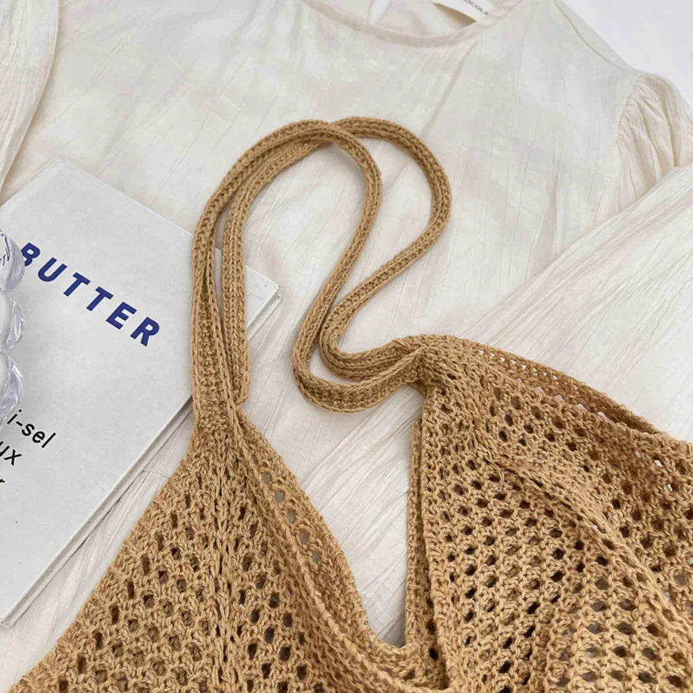 Fashionable Women’s Open-Weave Shoulder Bag | Large Capacity Knitted Underarm Bag | Minimalist Crochet Handbag | Summer Mesh Beach Bag for Vacation & Leisure Luxegan