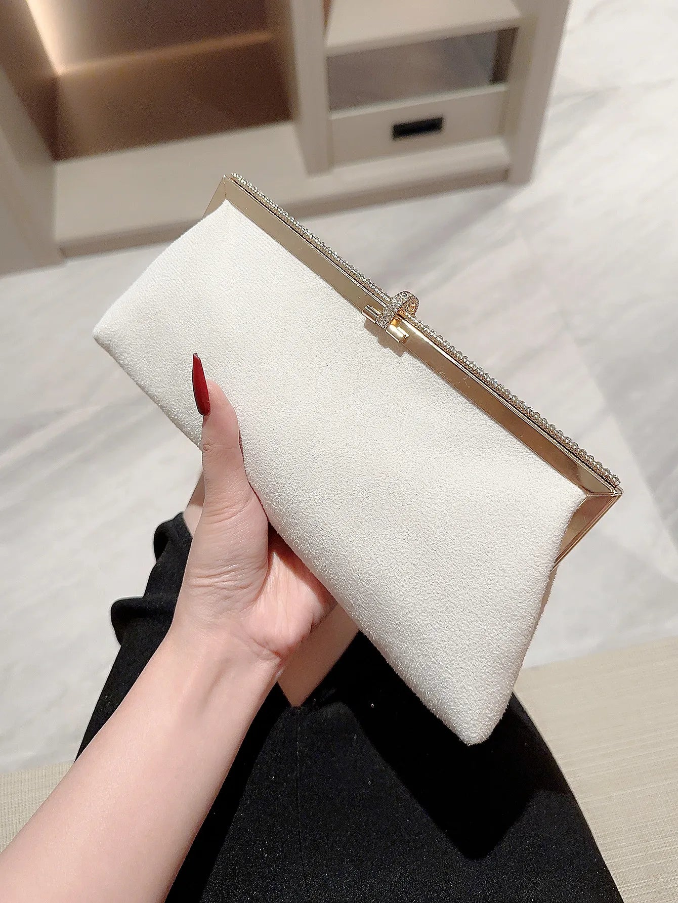 Women's Temperament Velvet Fish Hook Rhinestone Decorated Evening Bag | Clutch Bag, Party Bag, Prom Bag, Dress Bag, Wedding Bag Luxegan