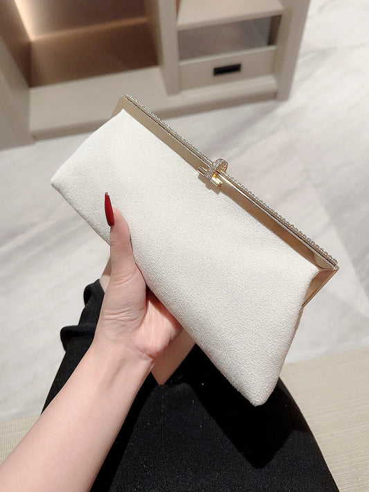 Women's Temperament Velvet Fish Hook Rhinestone Decorated Evening Bag | Clutch Bag, Party Bag, Prom Bag, Dress Bag, Wedding Bag Luxegan