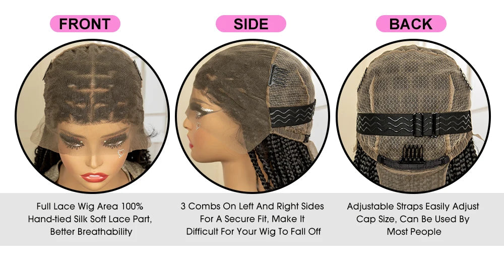 36 Inches Long Boho Braided Wigs with Baby Hair Synthetic Full Lace Knotless Box Braiding Wig with Curly Lace Frontal Wig Luxegan