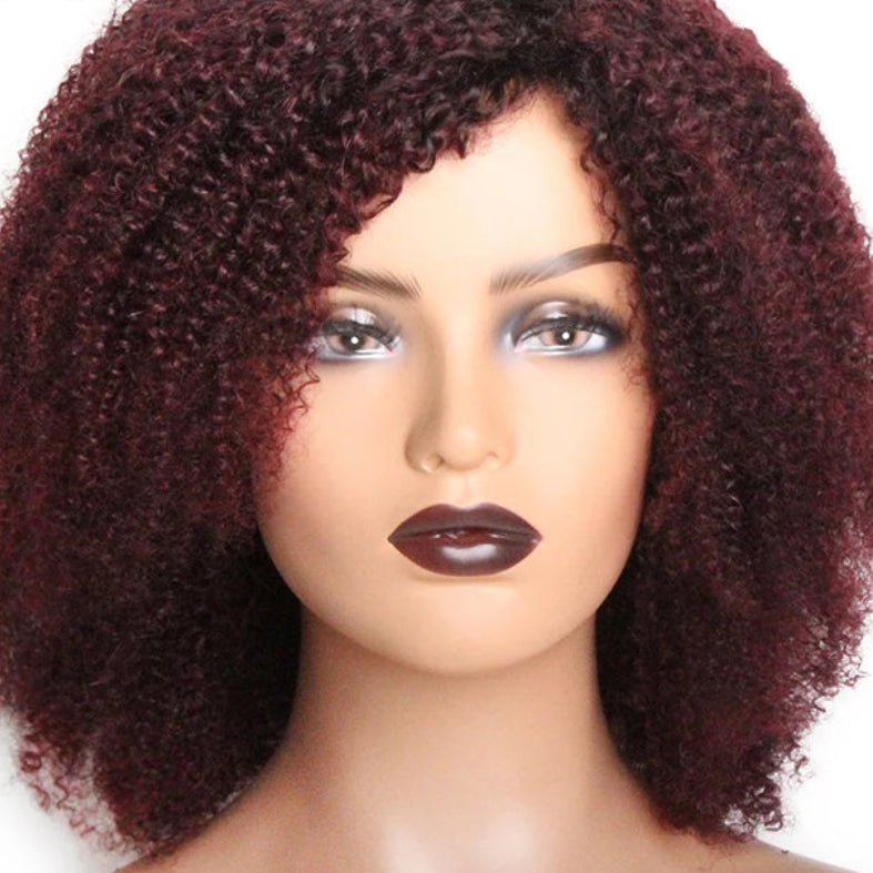 Honey Blonde Jerry Curl Human Hair Wig with Bangs - Full Machine-Made Glueless Short Afro Curly Wig - 100% Brazilian Remy Human Hair Colored Curly Wig for Women (4-16 Inch) Luxegan