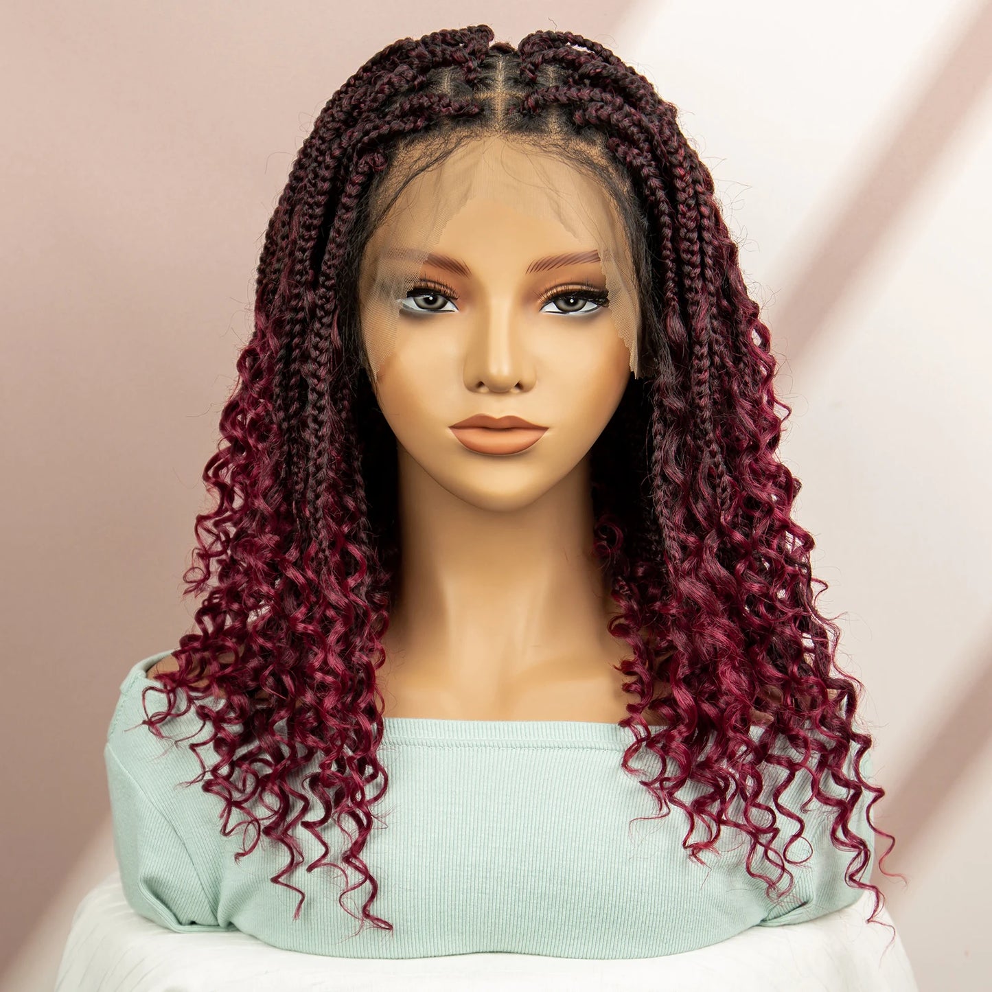 Burgundy Knotless Box Braids Wig with Curly Ends | Full Lace Luxegan
