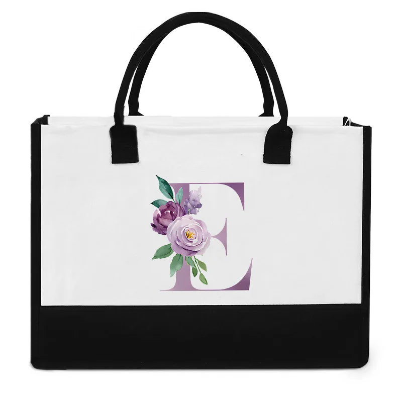 Vintage Purple Flower Series Canvas Bag | Large Capacity Reusable Jute Shopping Tote | Fashionable Imitation Sack Handbag & Casual Grocery Organizer (Unisex) Luxegan