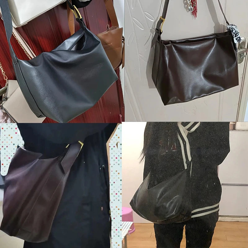 Vintage Big Capacity Shoulder Bag | Soft Leather Crossbody & Armpit Satchel Bag (Casual Portable Handbag Purse - Bolsa) Luxegan