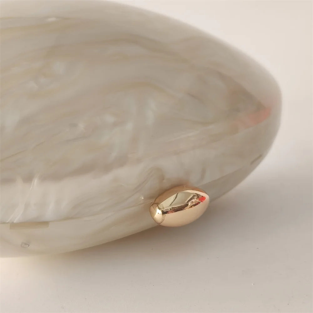 Oval Marble Beige Shell Acrylic Luxury Elegant Lady Evening Bag | Cute Handbag & Wedding Girl Female Mini Purse Luxegan