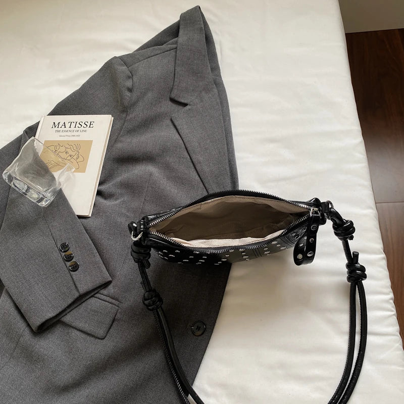 LEFTSIDE Rivets Design PU Leather Underarm Bags for Women 2025 New Punk Style Trend Female Shoulder Crossbody Bag Handbags