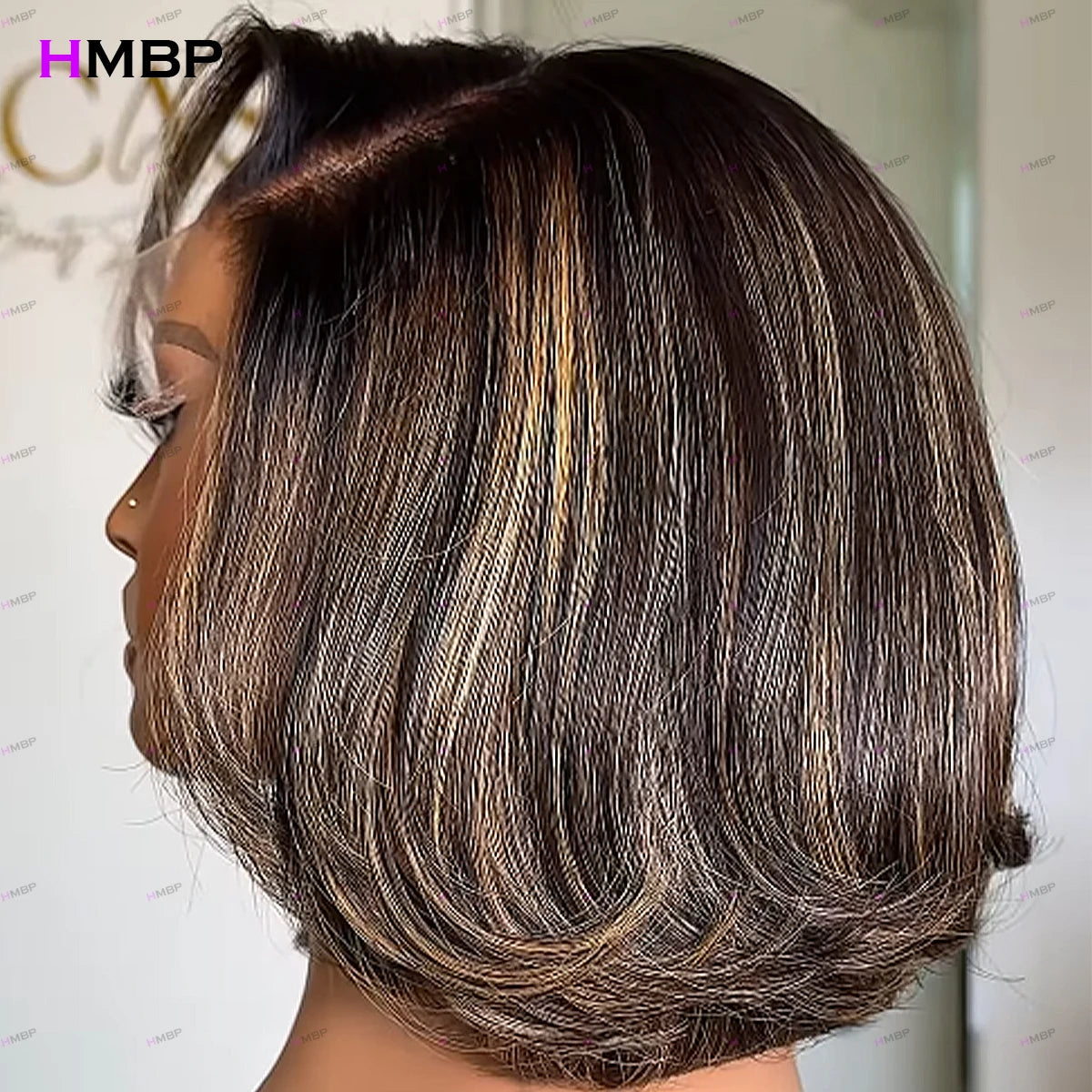 Pelucas bob lisas dobles super extraídas de color resaltado, pelucas frontales de encaje sin pegamento HD de 13x6, peluca de cierre de cabello humano pre-arrancado HMBP