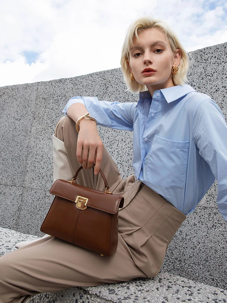 Genuine Leather Women's Bag Luxury Branded Women's Handbag | Fashionable and Versatile Crossbody Bag With Scarf Decor Luxegan