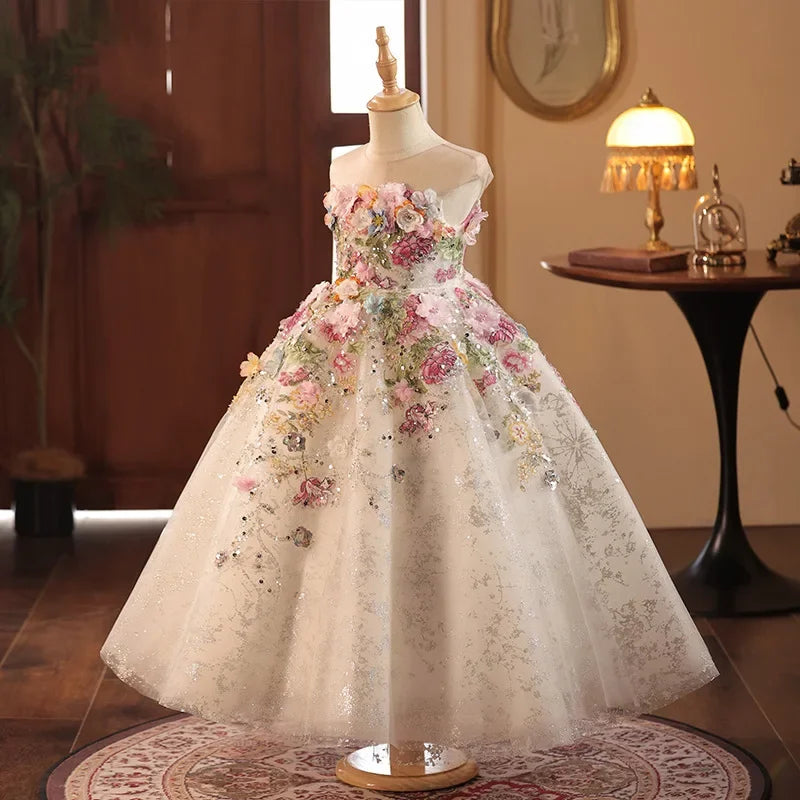 Girls' High-End French Style Forest Series Flower Little Host Walk Show Piano Performance Birthday Flower Girl Party Princes
