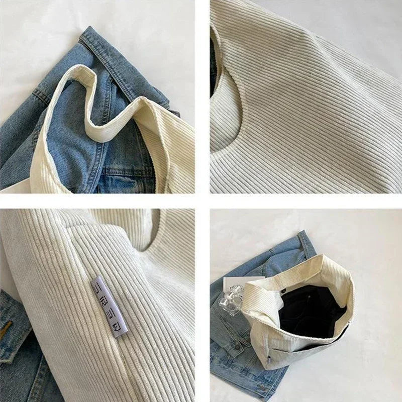 Canvas Corduroy Tote Bag | Simple Casual Large Capacity & Solid Shopper Bag Luxegan