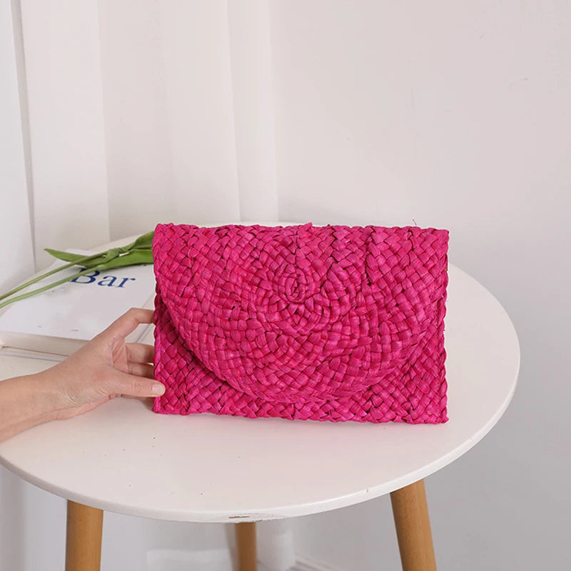 Handmade Straw Envelope Bag | Soft Beach Crossbody Purse Luxegan