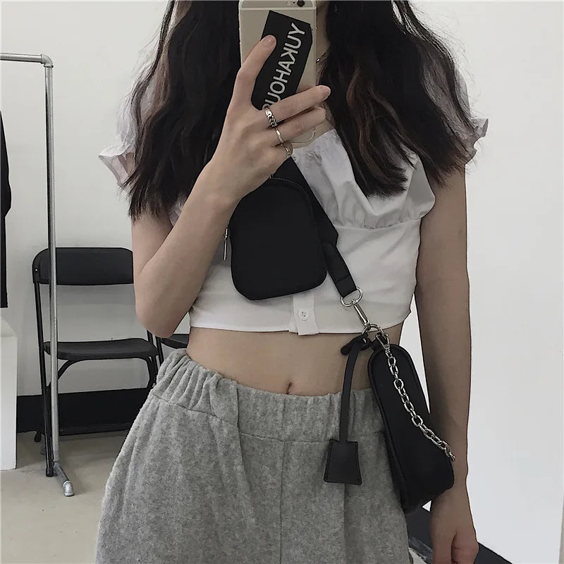 Casual Nylon Waterproof Shoulder Hobo Bag | Fashion Cool Black Chain Handbag Luxegan