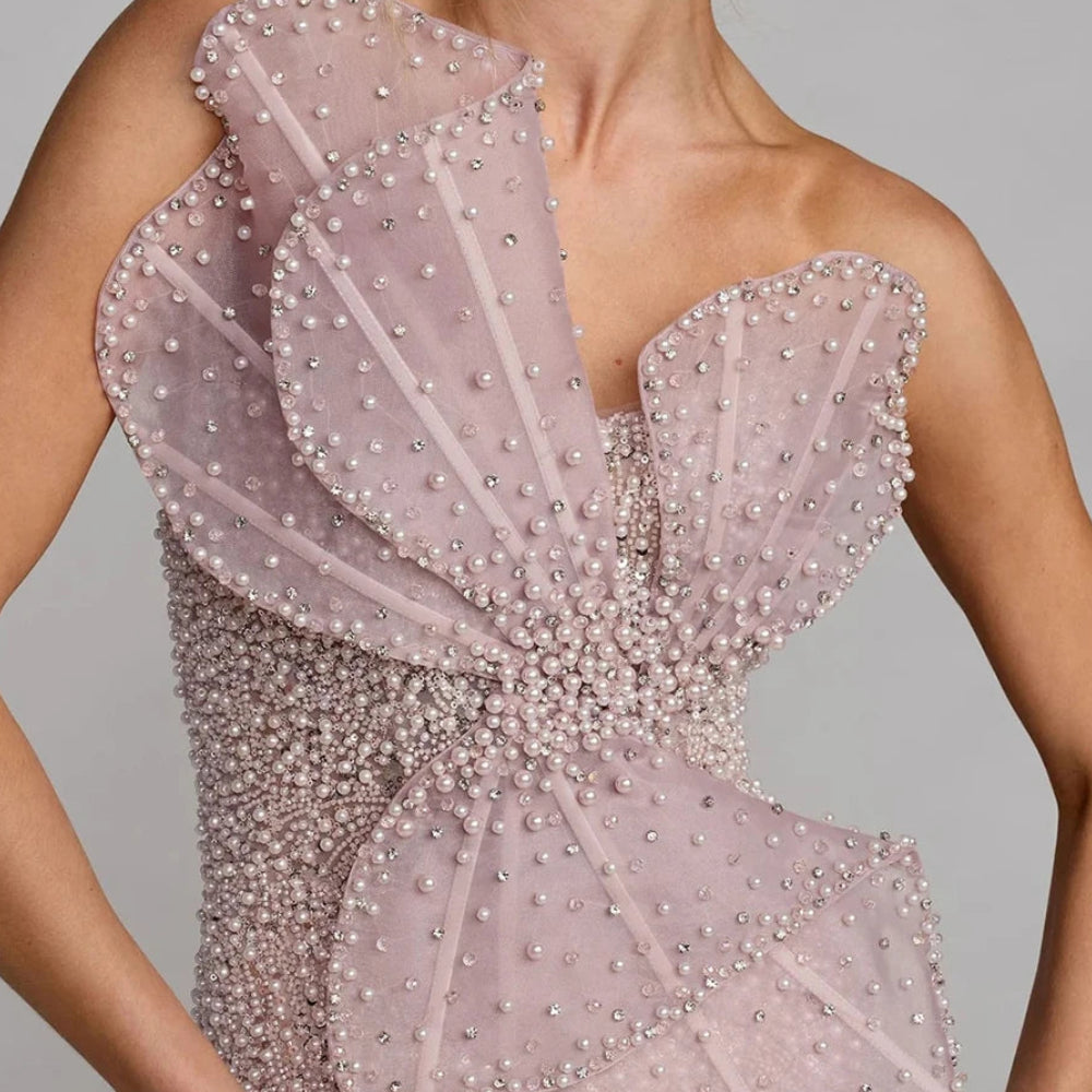 Crystal Beading A-Line Prom Gown | Strapless Floor-Length Evening Dress Luxgan