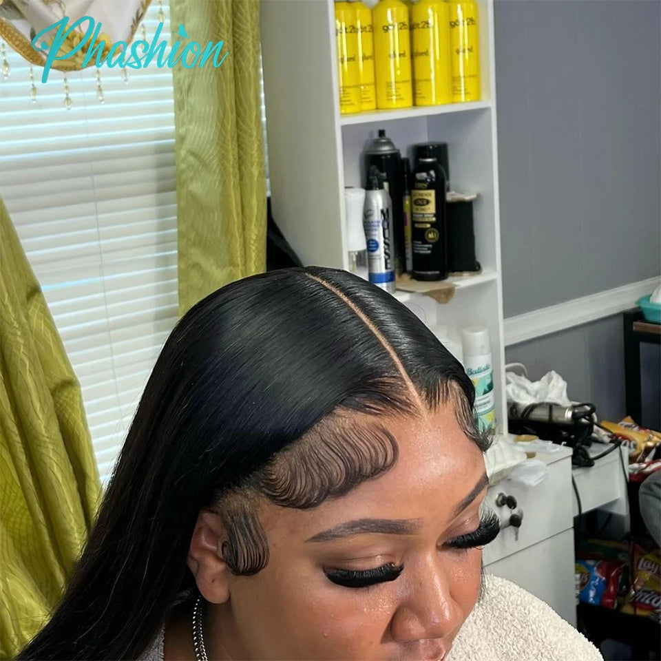 Phashion 26 28 Inch 13x4 13x6 Lace Frontal Straight Pre Plucked Swiss HD Transparent Lace Full Front Only 100% Remy Human Hair