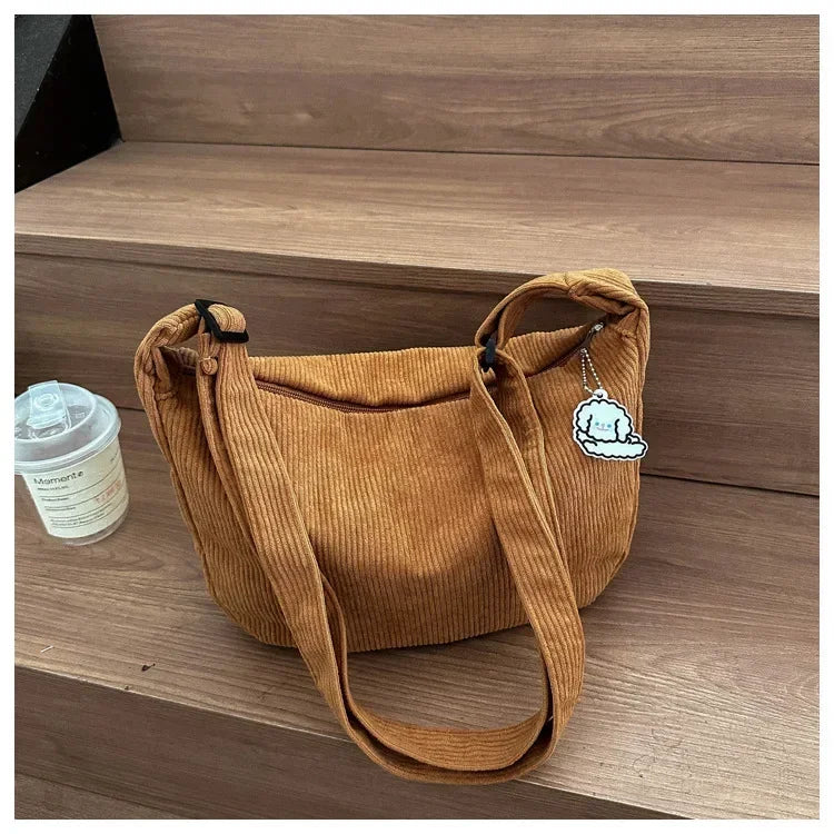 Corduroy "Lazy Wind" Dumpling Bag | Japanese Literary & Korean Casual Handbag Luxegan