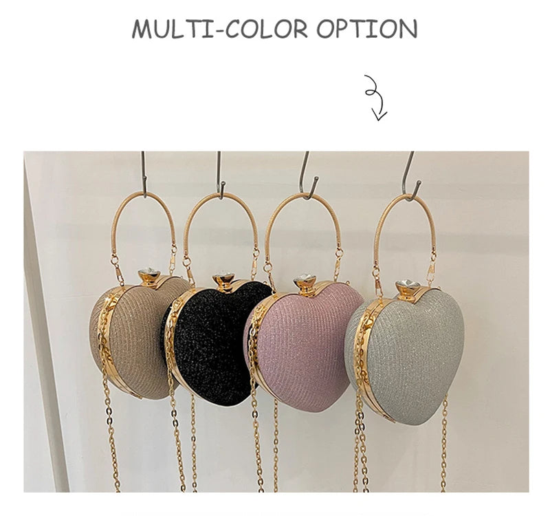 Luxury Heart-Shape Shoulder Bag for Women | Fashion Chain Strap Crossbody Bag | Faux Fur Decorated Shell Handbag for Weddings & Evening Parties Luxegan