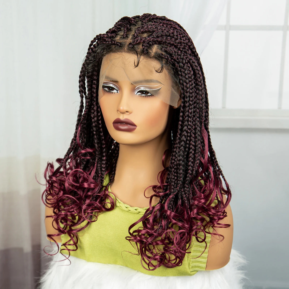 20 Inch Knotless Box Braids Wig | 9x6 Lace Front | Curly Ends