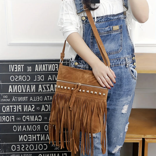 Autumn and Winter New Crossbody Bag for Women | Fashionable Europe and the United States Fashion | Velvet Willow Nail Fringe Bag (All-Match) Luxegan